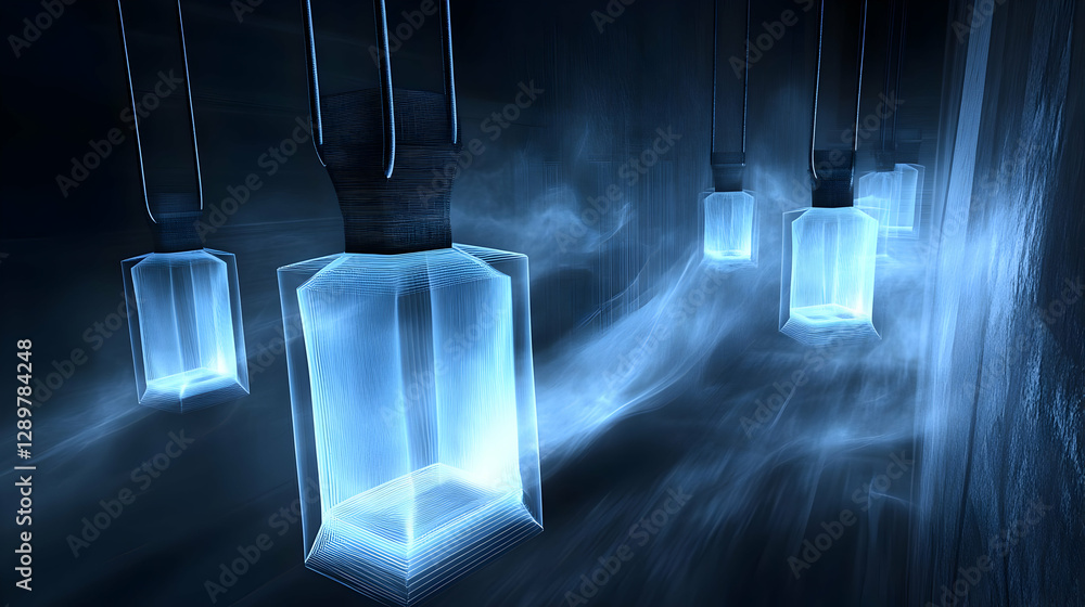 Poster glowing wireframe cubes abstract 3d background