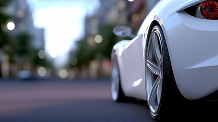 White Sports Car on City Street at Dawn