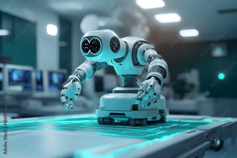 Poster advanced robotic arm working in a modern laboratory focused on precision and automation technology d