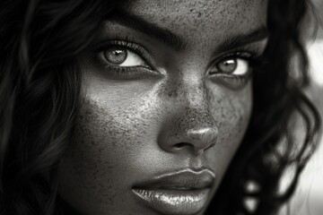 Captivating portrait of a woman with striking features and expressive eyes