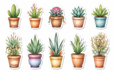 Obraz premium Plant stickers, houseplant background image, leaf texture banner