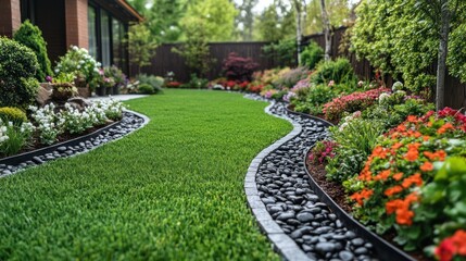 Backyard garden design with curved landscaping