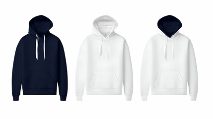 Three Hoodies in Dark Blue and White: Apparel Mockups