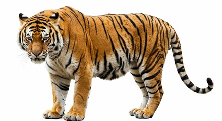 Obraz premium royal tiger isolated on white background clipping path included. The tiger is staring at its prey. Hunter concept.