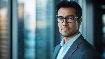 Naklejka premium Confident Businessman Posing in Office Building