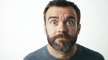 Fototapeta premium Surprised Caucasian man looks up with wide eyes - Expression