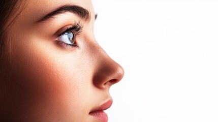 Fototapeta premium Thoughtful woman profile with clean skin and captivating gaze