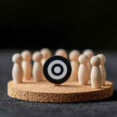 Target market concept with wooden figures.