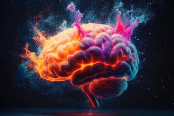 Fototapeta premium Surreal Explosion of Colors from a Creative Human Brain with Vibrant Expressionism and Dynamic Movement