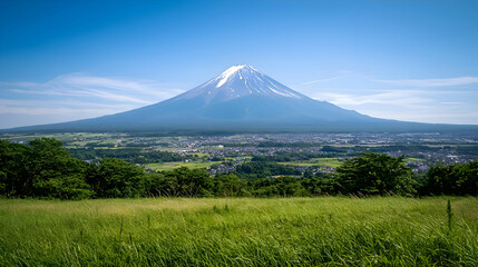 Fototapeta premium Majestic Snow Capped Mountain Landscape Under a Vivid Blue Sky