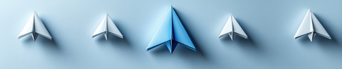Fototapeta premium Paper Plane Leadership Concept with Blue Airplane Highlighting Individuality and Success