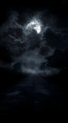 Obraz premium Night Road, Full Moon Background Illustration