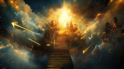 A golden staircase leading to the gates of heaven