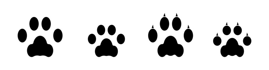Paw set. Dog and cat paws vector set. Paw set icon.