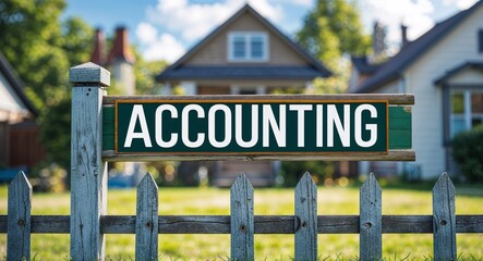 accounting lettering on sign at fence with house background