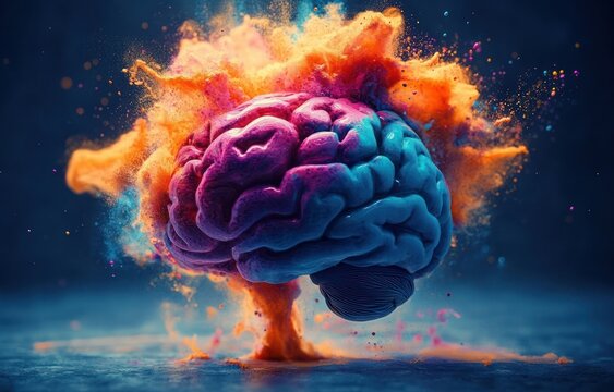 Surreal Human Brain Exploding with Colorful Creativity and Emotion