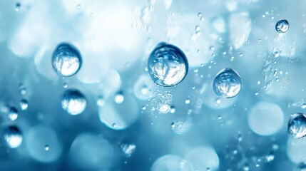 Bubbles of water on a light blue background