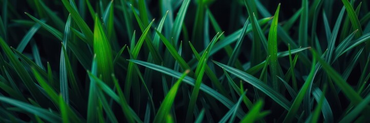 Obraz premium Vibrant green lawn thrives under the spring sun, showcasing a tapestry of lush blades of grass and small bushes foregrounds, radiating life and freshness