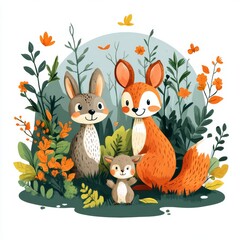 Fototapeta premium Cute Vector Illustration of Animals in a Floral Design