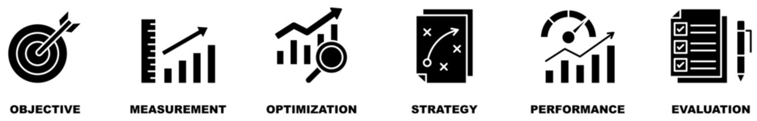 KPI banner web icon vector illustration concept for key performance indicator in the business metrics with an icon of objective, measurement, optimize