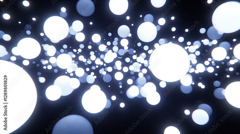 Poster glowing orbs swirl in dark space; abstract background