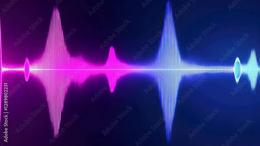 Poster vibrant soundwave pattern in pink and blue hues on dark background creating dynamic and energetic vi