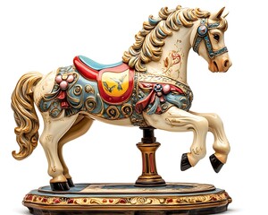A carousel horse statue showing intricate details and artistry