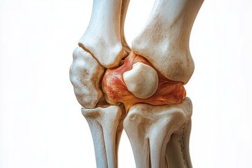 Human Knee Joint Anatomical Illustration Side View with Patella Bone in Red 3D Rendering