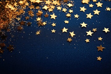 Sparkling Golden Star Confetti on Navy Background