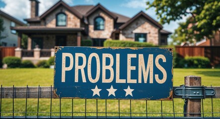 problems lettering on sign at fence with house background