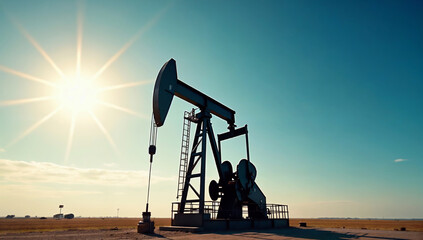Oil Pumpjack at Noon Under a Clear Blue Sky - Generative AI