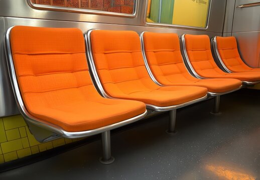 Modern Orange Seats in a Subway Train Interior Setting