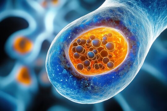 3D Render of Human Urinary Bladder Cancer Anatomy with Tumors and Cancerous Cells in Male Body