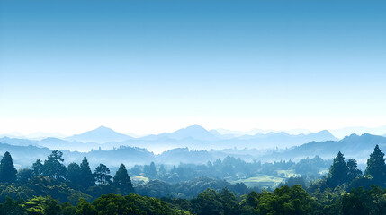 Naklejka premium Serene Misty Mountain Landscape Under a Blue Sky