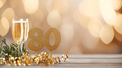Eighty Years Celebration with Champagne and Gold Glitter