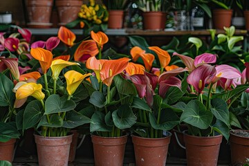 Premium Quality Picture of Colorful Arum Lily Flower Plants in Pots