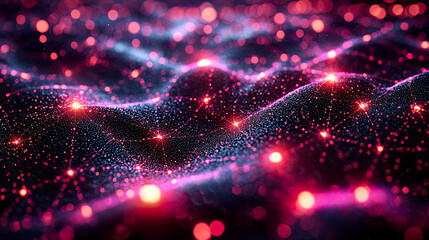 Obraz premium Neon-Pulsed Quantum Grid Nodes with 3D Abstract Geometry and Digital Particle Effects in Minimalistic Design 