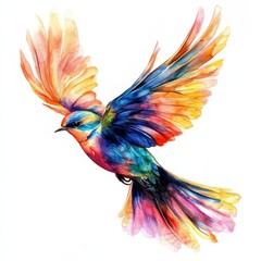 Obraz premium Colorful Watercolor Bird with Vibrant Wings in Flight