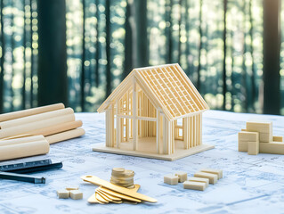 New Home Construction: Wooden House Model Illustration