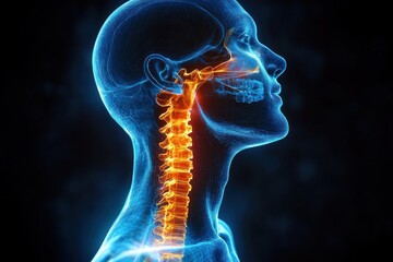 High Detail Anatomical Illustration of Human Neck with Emphasis on Cervical Spine and Throat Structures