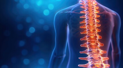 Human Spine Anatomy Illustration with Scoliosis and Curvature in Blue and Orange 3D Rendering Back View of Female Body with Copy Space