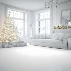 White Christmas Living Room 3D Render
