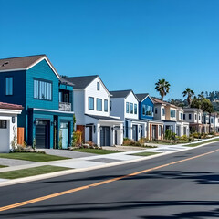Suburban Homes, Colorful Houses Row,  Real Estate Illustration
