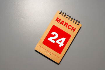 24 March calendar month text on wooden blocks. Calendar month concept