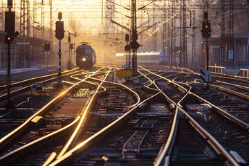 Intricate Railway Junction: Convergence and Divergence of Multiple Train Tracks at a Bustling Transport Hub