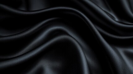 Fototapeta premium Elegant Wavy Black Satin Fabric Background with Dramatic Shadows and Smooth Texture