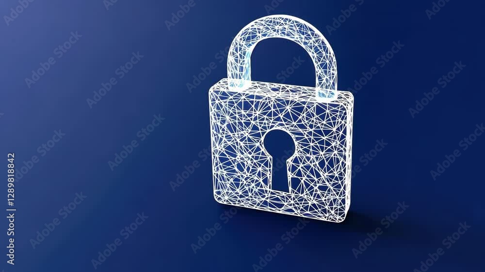 Poster digital wireframe padlock on blue background symbol of cybersecurity, data protection, and secure ne
