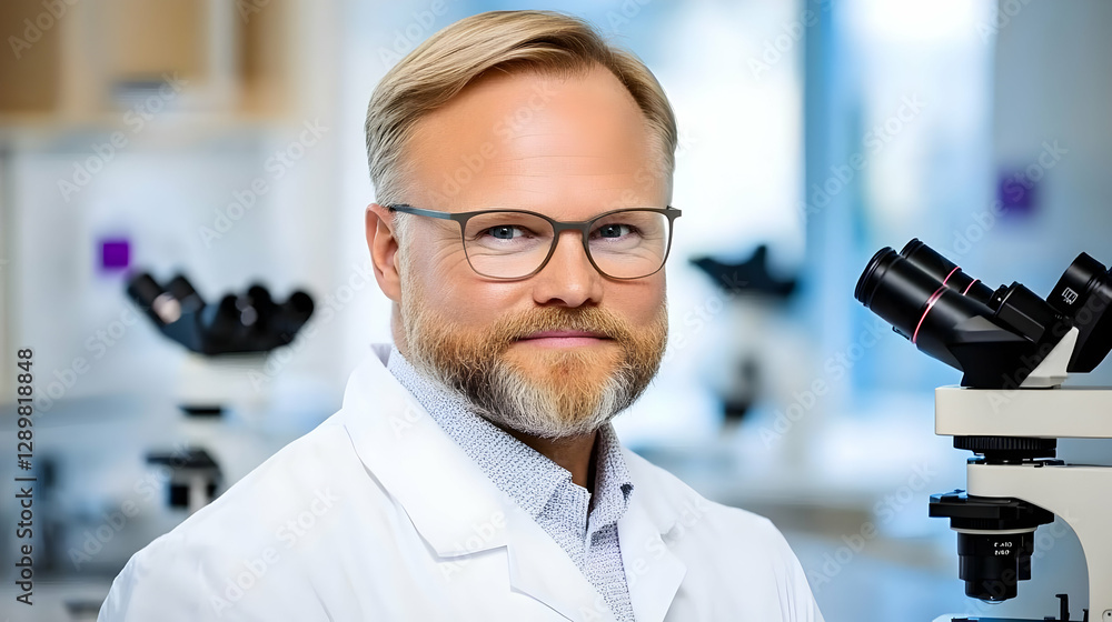 Poster scientist portrait in lab realistic image