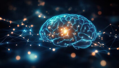 Blue Brain Connections Illustration with Abstract Geometric Patterns and Plexus Network for Neuroscience Concepts