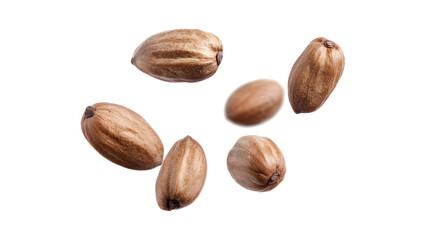 Obraz premium Captivating close up showcasing a collection of raw nutmeg seeds with transparent charm